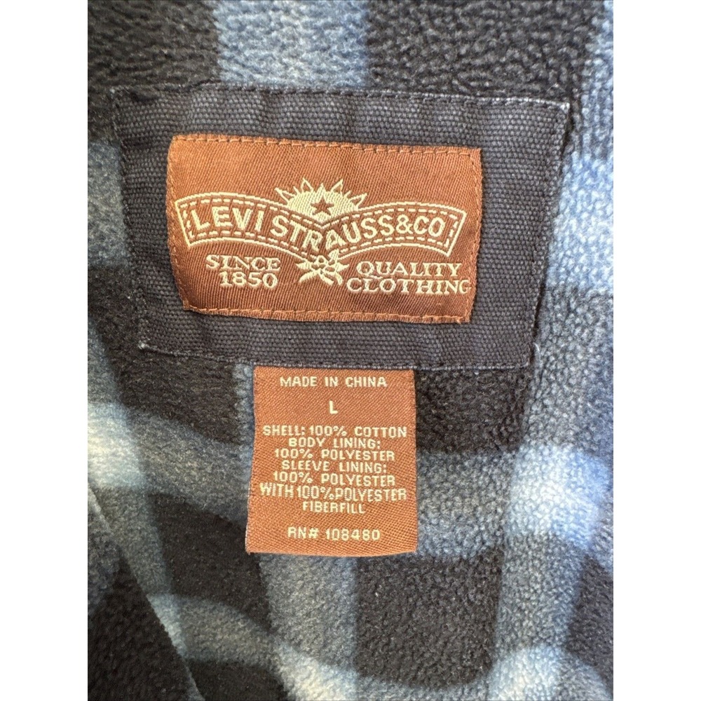 Levi Strauss Mens Large Faded Black Canvas Fleece Lined Shirt Jacket RN108480 - Picture 2 of 13